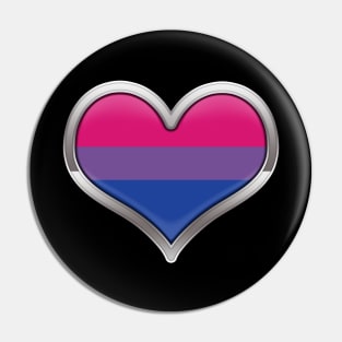 Large Bisexual Pride Flag Colored Heart with Chrome Frame. Pin