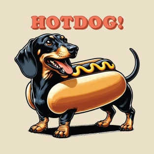 Wiener Dog Hotdog | Long Dachshund Black & Tan Dog in Bun Suit | Sausage Dog T-Shirt