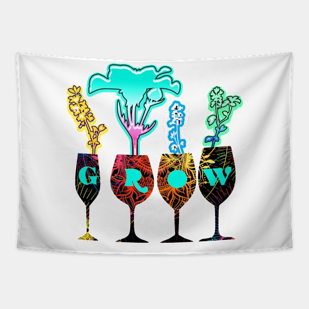 Grow Neon Flowers in Artsy Goblets Tapestry by PsychedelicPixie