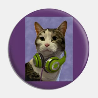 Cat w/headphones Pin