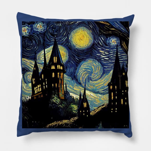 Starry Night Wizarding School Van Gogh Pillow by Grassroots Green