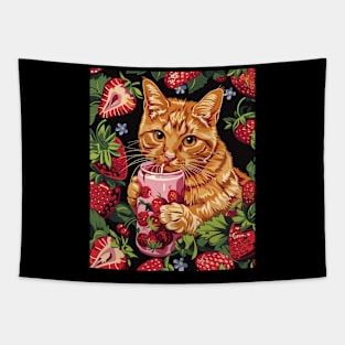 Cat Strawberry Fantasy Tapestry