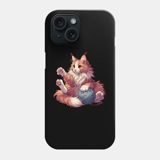 Cat and knitting funny cat with yarn ball Phone Case by TomFrontierArt