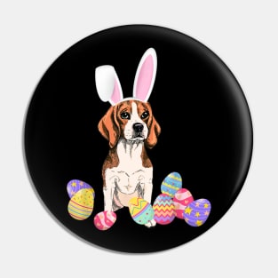 Beagle With Bunny Rabbit Hat Easter Eggs Pin