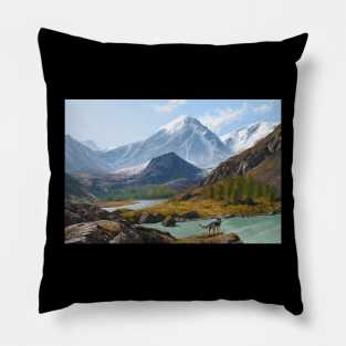 Mountain and wolf Pillow