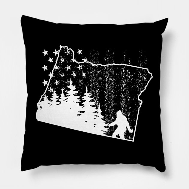 Oregon Bigfoot American Flag Pillow by Tesszero