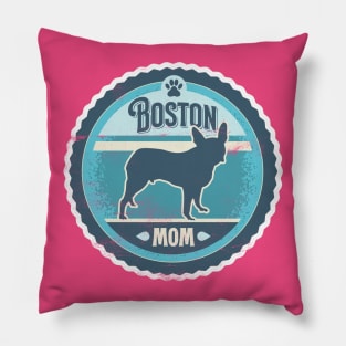 Boston Mom - Distressed Boston Terrier Silhouette Design Pillow