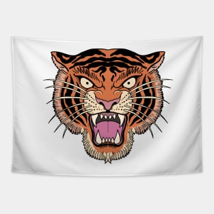 Traditional Tattoo Tiger Head With Open Mouth Tapestry