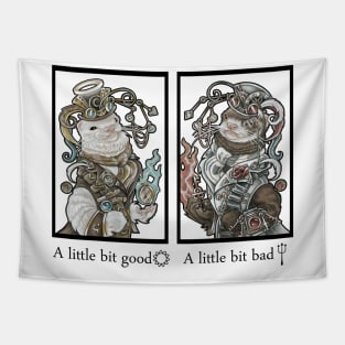 Steampunk Devil and Angel Ferrets - 'A little bit good, A little bit bad' - Black Outline Tapestry