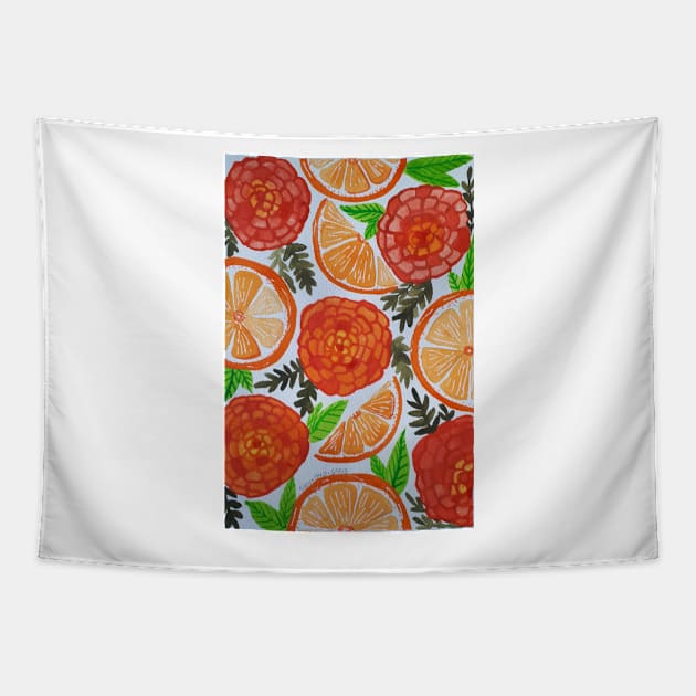 Oranges and Marigolds Tapestry by SanMade