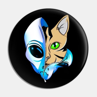 Blue Extra-terrestrial Feline Space Alien Cat Pin