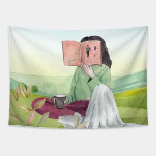 In Magic Nature, a Relaxed Girl Reads Tapestry