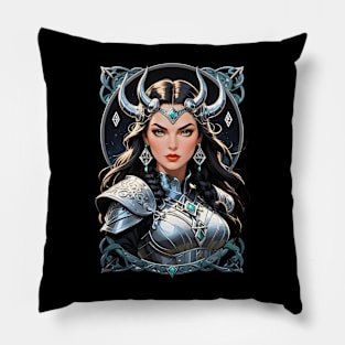 Valkyrie Viking Warrior Nordic Mythology retro comic design Pillow