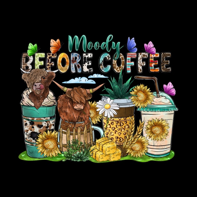 Funny Moody Before Coffee Quote Western Cow Cool Coffee by JennyArtist