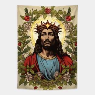 Vintage Retro African American Jesus Lithograph Tapestry
