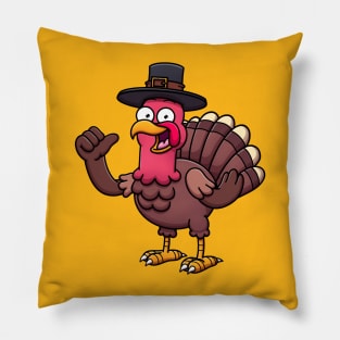 Happy Turkey With Pilgrim Hat Pillow