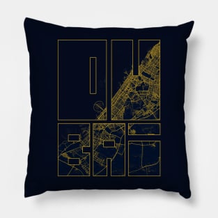 Dubai, UAE City Map Typography - Gold Art Deco Pillow