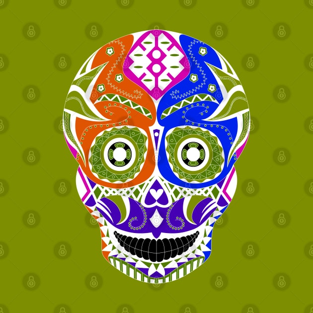 skeleton smile in mexican pattern in green by jorge_lebeau