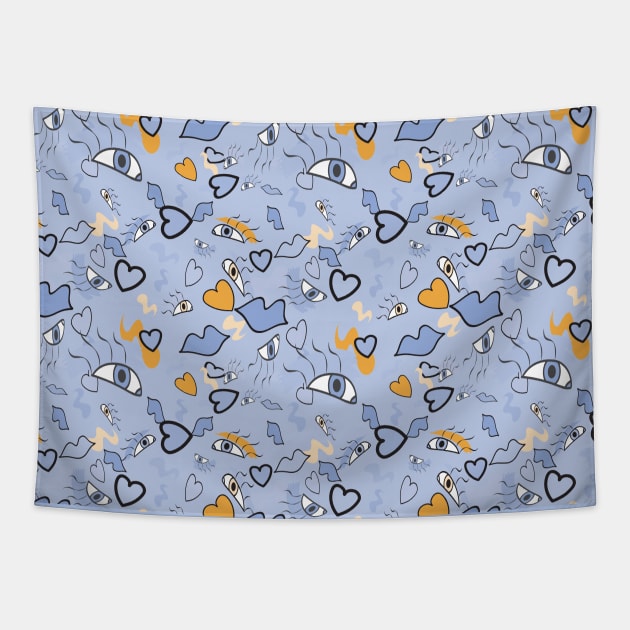 Blue Kiss  Popart Pattern Tapestry by so_celia