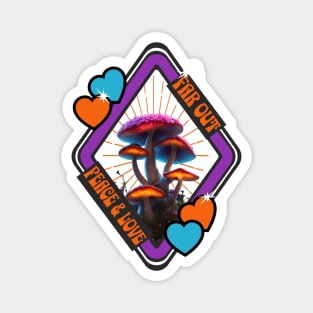 Far Out Peace & Love Groovy Psychedelic Purple Mushrooms Magnet