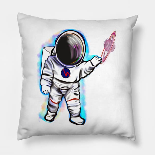 Astronaut in Space suit reaching  out to touch Saturn’s ring - cute Cavoodle, Cavapoo, Cavalier King Charles Spaniel Pillow by Artonmytee