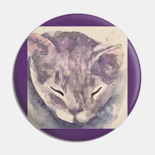 Sleepy gray kitty watercolor Pin