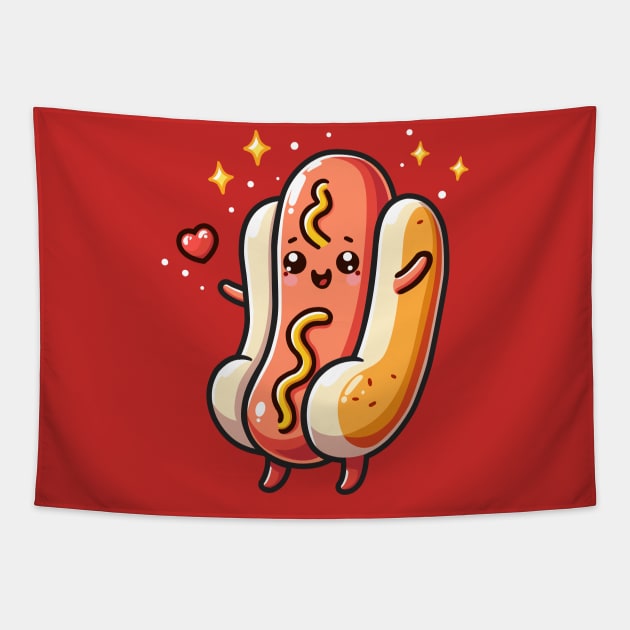 Cute Hotdog Happy Tapestry by Arief Uchiha