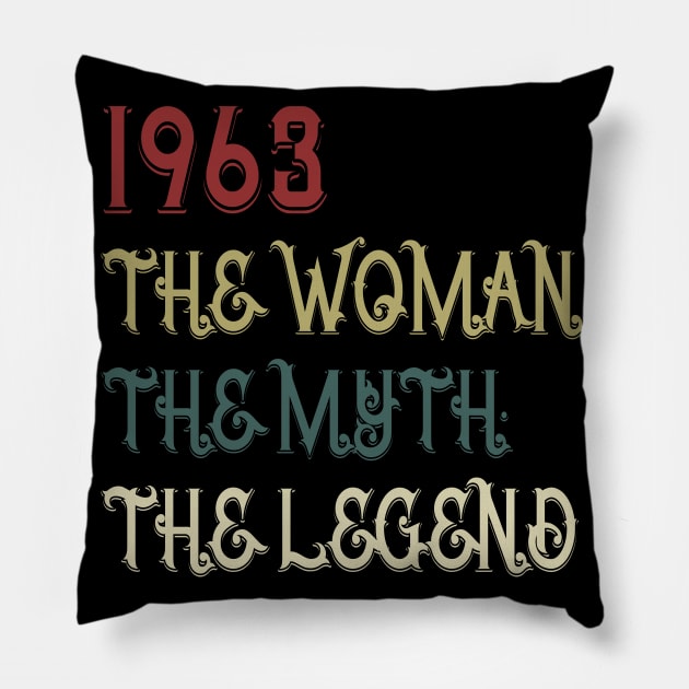 Vintage Retro 1963 Legend Gift 57th Birthday Womens Pillow by Damsin