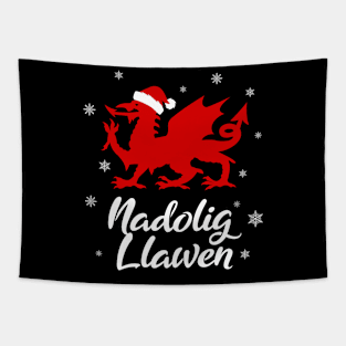 Nadolig Llawen Wales Welsh Cymru Merry Christmas Dragon Tapestry