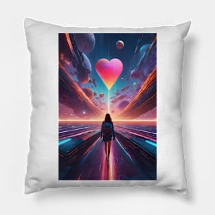 Space girl on valentine's day Pillow