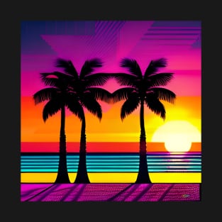 RetroWave 80s Sunset Beach 48 T-Shirt