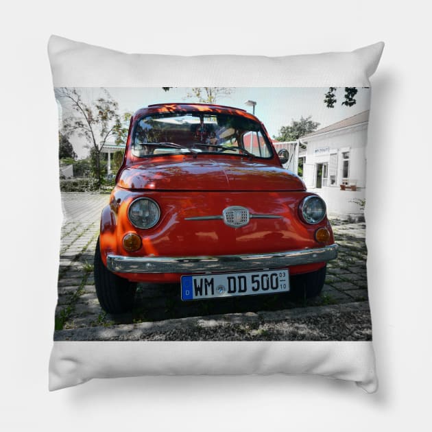 Fiat 500, Restored classic Italian Car Pillow by JonDelorme