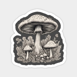 Mushroom autumn fall black and white forest drawing design Magnet