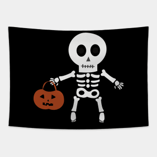 Cute Skeleton Holding Pumpkin Basket Tapestry