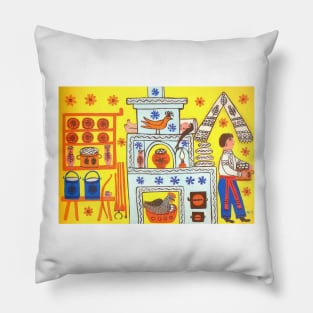 Maria Primachenko - dumplings on the shelf 1979 Pillow