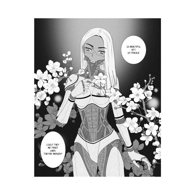 Cybergirl with Cherry Blossom Manga Art (With Text) by kaijiaochakhram