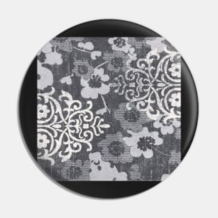 Floral Glam Damask Distressed Charcoal / Ivory Pin