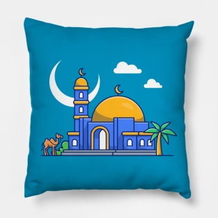 Mosque With Camel Cartoon Pillow