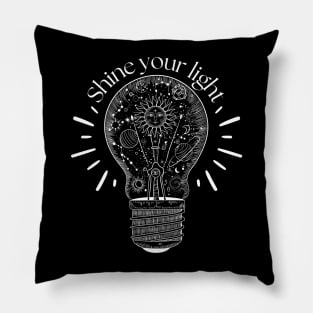 Inspirational quote Shine your light and graphic light bulb with astrology illustrations Pillow