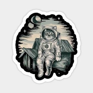 Space Cat Astronaut Graphic Men Cat Space Graphic Magnet