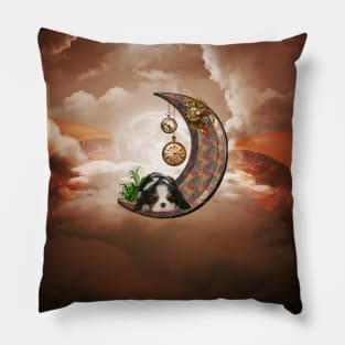 Steampunk moon with little puppy clocks and gears Pillow