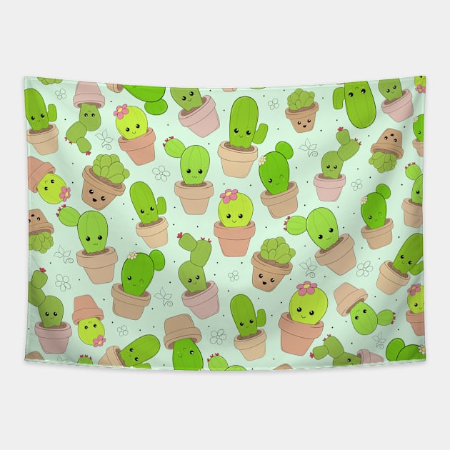 Kawaii Cactus Pattern Tapestry by ShutterStudios