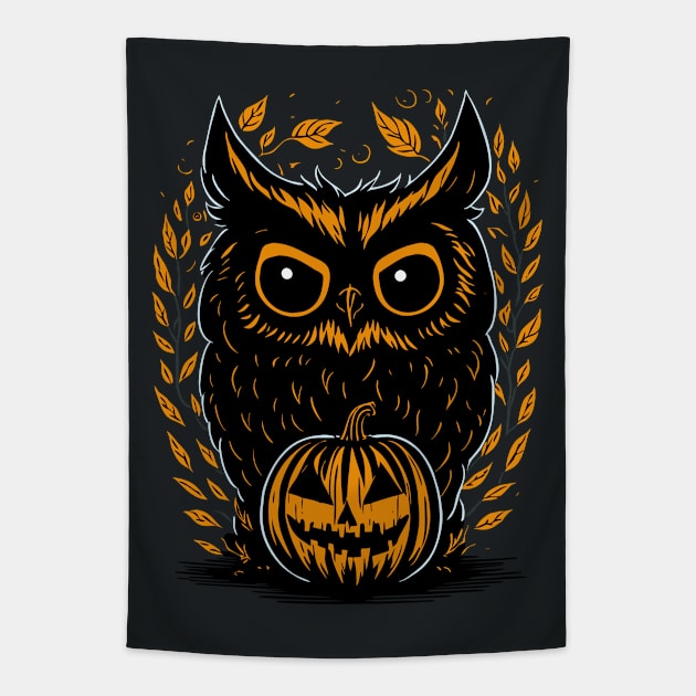 Spooky Halloween Owl Graphic Design Tapestry by TMBTM