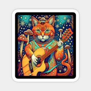 mushroom loving cat guitar player Magnet