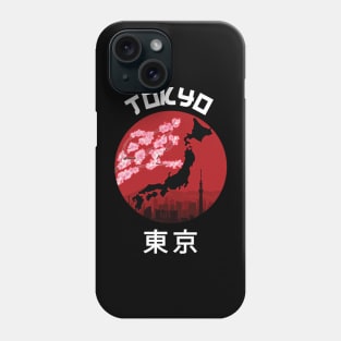 Tokyo Japan Kanji with City Skyline and Cherry Blossoms Phone Case