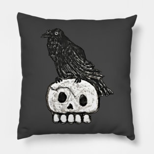 Nevermore Raven On Skull Pillow