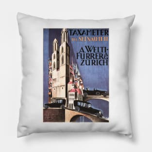 TAXAMETER A Welti-Furrer AG Zurich c1920 by Otto Morach Automobile Advert Poster Pillow