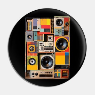 Vintage Audio Mixed Media Patchwork Collage Art Sound Setup Pin