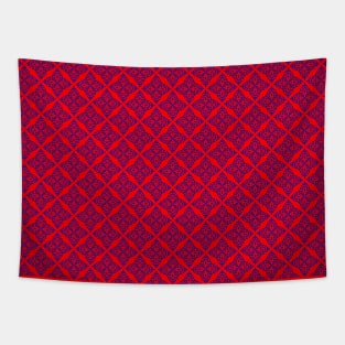 Blue Tile Pattern Red background Tapestry