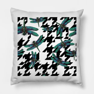 Houndstooth and Dragonfly Pillow